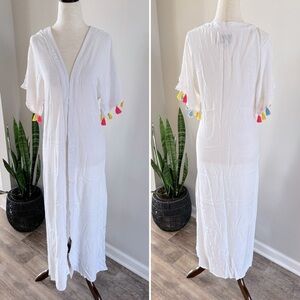 Kos Resort Gauze Full-Length Open Coverup with Tassels